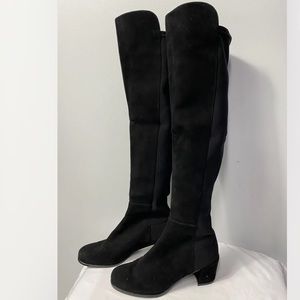 Stuart Weitzman Black Suede Over the Knee Pull On Boots Women's 5.5 M NEW